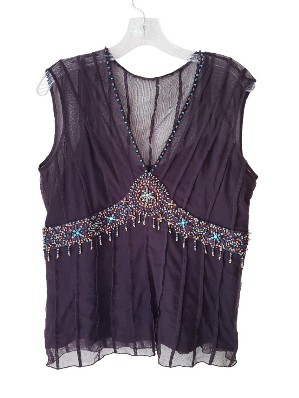Vintage E By Eci Brown Beaded Y2k Sleeveless Top